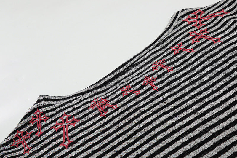DAXUEN Gothic graphic striped long sleeve top