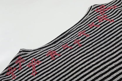 DAXUEN Gothic graphic striped long sleeve top