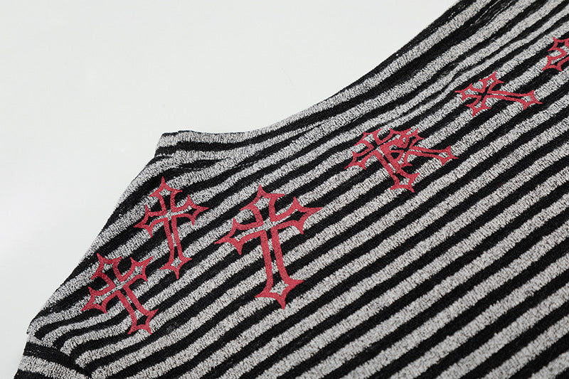 DAXUEN Gothic graphic striped long sleeve top