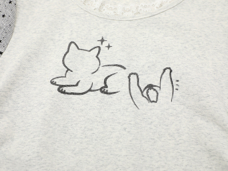 DAXUEN Ruffled short sleeve t-shirt with cat graphic