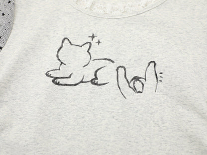 DAXUEN Ruffled short sleeve t-shirt with cat graphic