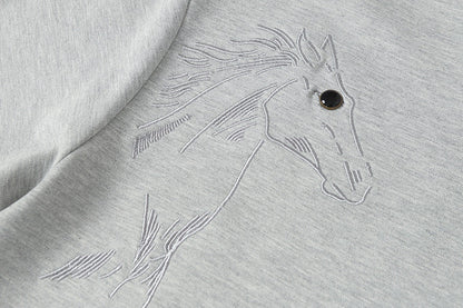 DAXUEN Short-sleeved crew-neck T-shirt with horse head embroidery