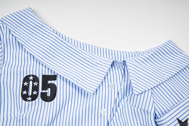 DAXUEN Women's asymmetrical off-shoulder shirt with stripes and graphic