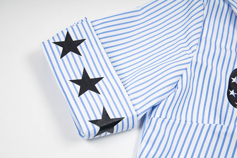 DAXUEN Women's asymmetrical off-shoulder shirt with stripes and graphic
