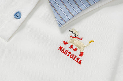 DAXUEN Cat embroidered polo shirt with striped collar