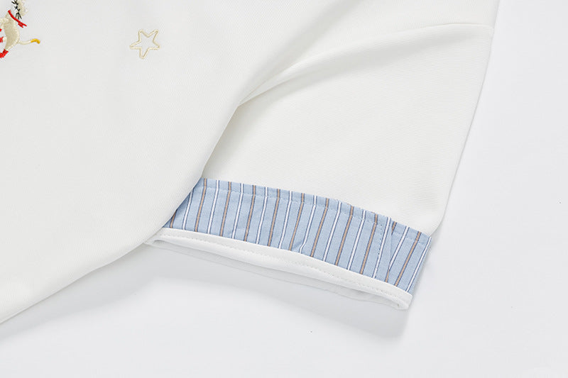 DAXUEN Cat embroidered polo shirt with striped collar