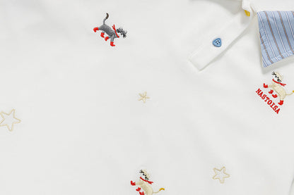 DAXUEN Cat embroidered polo shirt with striped collar