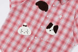 DAXUEN Short-sleeved oversized button-up shirt with plaid pattern and embroidery