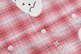 DAXUEN Short-sleeved oversized button-up shirt with plaid pattern and embroidery