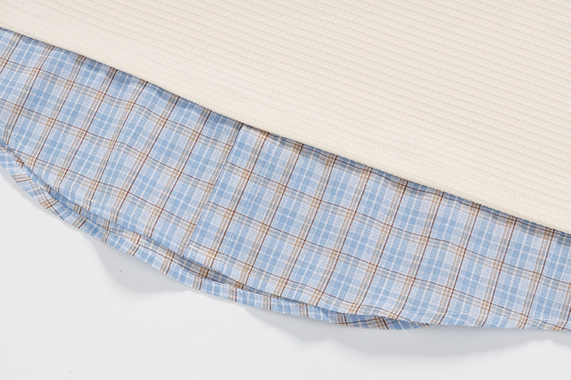 DAXUEN Layered waffle knit and plaid top