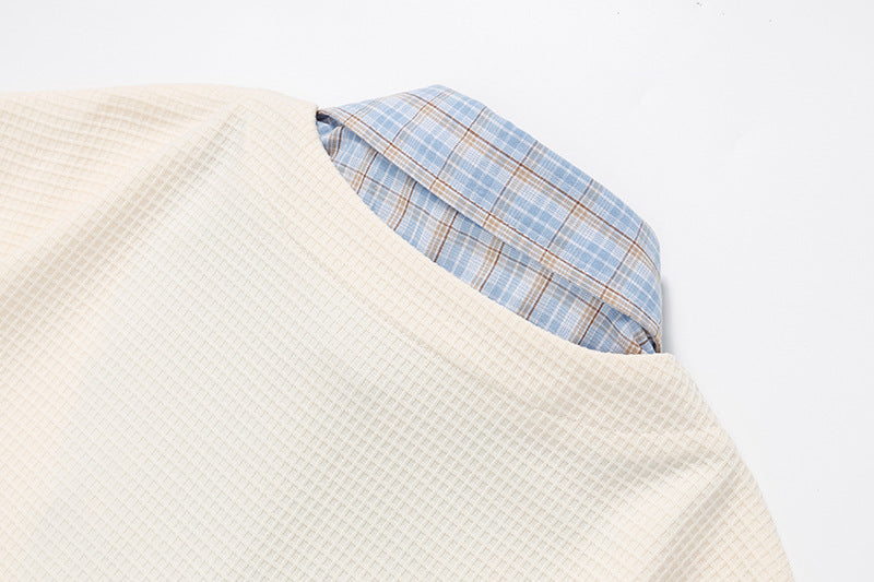 DAXUEN Layered waffle knit and plaid top