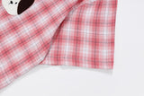 DAXUEN Short-sleeved oversized button-up shirt with plaid pattern and embroidery