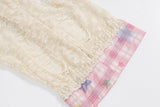 DAXUEN Long-sleeve layered top with cat graphics and plaid pattern