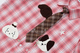 DAXUEN Short-sleeved oversized button-up shirt with plaid pattern and embroidery