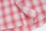 DAXUEN Short-sleeved oversized button-up shirt with plaid pattern and embroidery