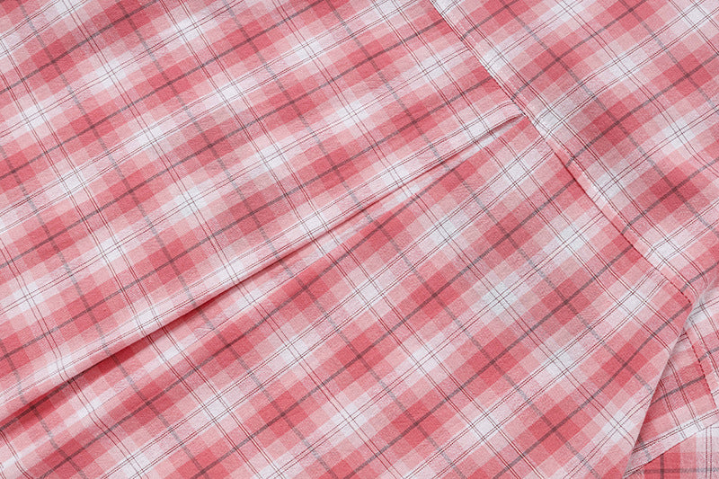 DAXUEN Short-sleeved oversized button-up shirt with plaid pattern and embroidery
