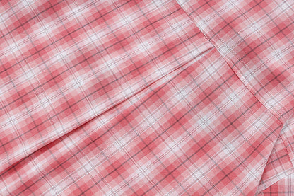 DAXUEN Short-sleeved oversized button-up shirt with plaid pattern and embroidery