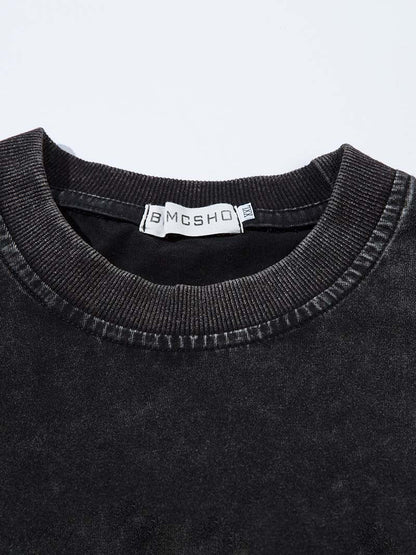DAXUEN Men's oversized short-sleeved faded black t-shirt
