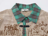 Grunge graphic long-sleeve shirt with plaid details