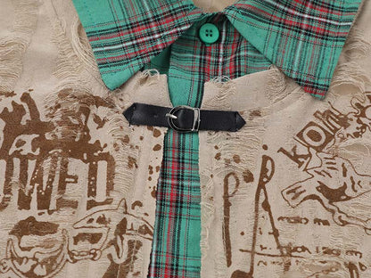 Grunge graphic long-sleeve shirt with plaid details