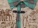 Grunge graphic long-sleeve shirt with plaid details
