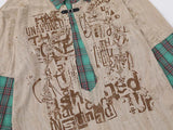 Grunge graphic long-sleeve shirt with plaid details