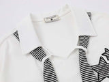 Short-sleeved collared shirt with star appliqués