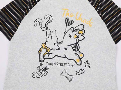 DAXUEN Relaxed-fit short-sleeved raglan t-shirt with cartoon rabbit graphic