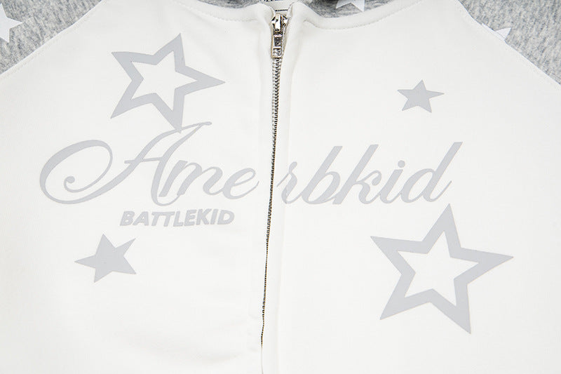 DAXUEN Colour-blocked full-zip hoodie with star graphics