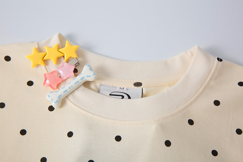 DAXUEN Polka dot graphic t-shirt with prints and decorative pins
