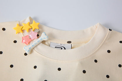 DAXUEN Polka dot graphic t-shirt with prints and decorative pins