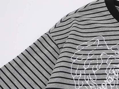 DAXUEN Intricate graphic striped short-sleeved t-shirt