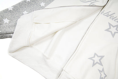 DAXUEN Colour-blocked full-zip hoodie with star graphics