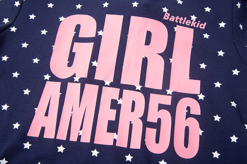 DAXUEN Star print crew neck T-shirt with bold text