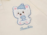 Floral Cartoon Bear Polo Shirt