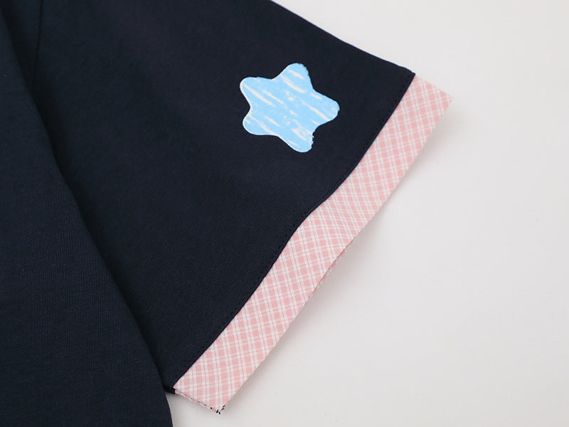 Gingham Contrast Graphic Polo Shirt