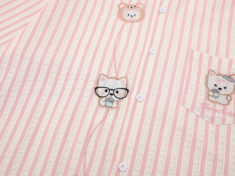 Embroidered cartoon figure button-up shirt