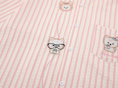 Embroidered cartoon figure button-up shirt