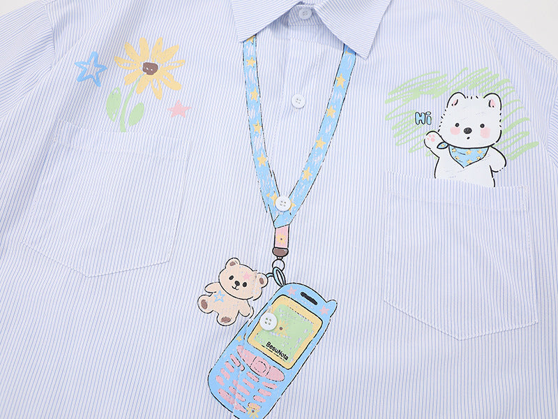 Casual short-sleeved button-up shirt with embroidery