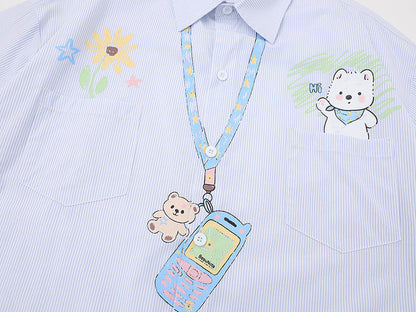 Casual short-sleeved button-up shirt with embroidery