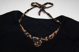 Layered leopard print knit top with V-neck