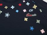 Graphic crew neck t-shirt with embroidered designs