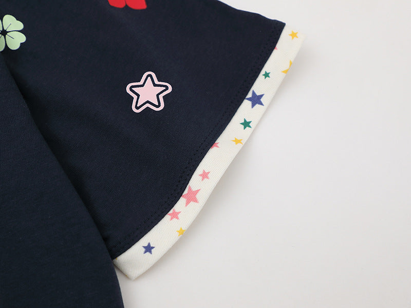 Graphic crew neck t-shirt with embroidered designs