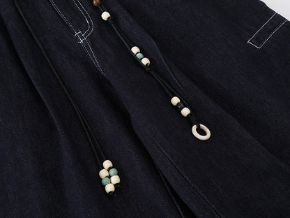 High-waisted wide-leg denim pants with bead details