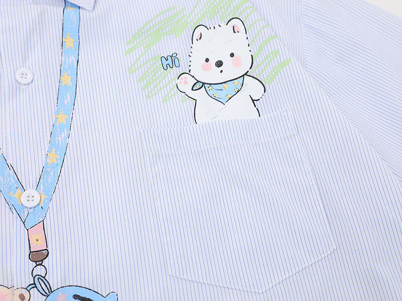 Casual short-sleeved button-up shirt with embroidery