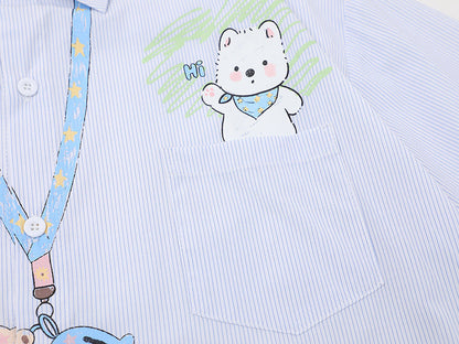 Casual short-sleeved button-up shirt with embroidery