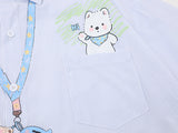 Casual short-sleeved button-up shirt with embroidery