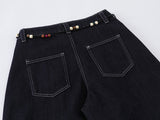 High-waisted wide-leg denim pants with bead details