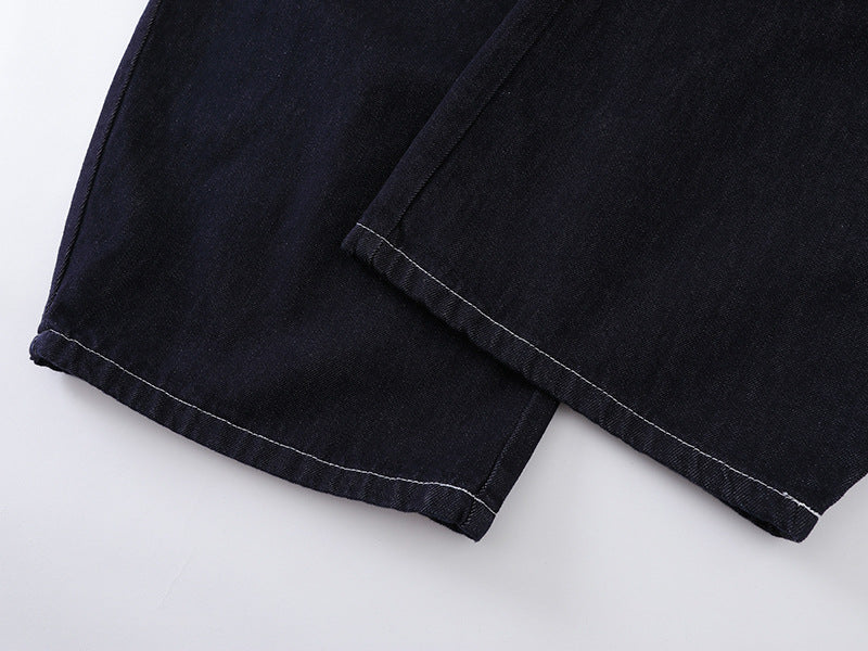 High-waisted wide-leg denim pants with bead details