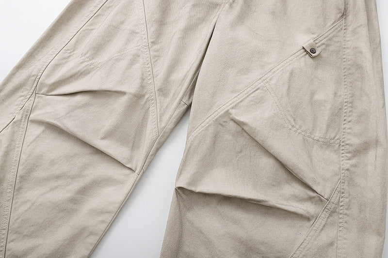 Deconstructed wide-leg cargo pants in light beige